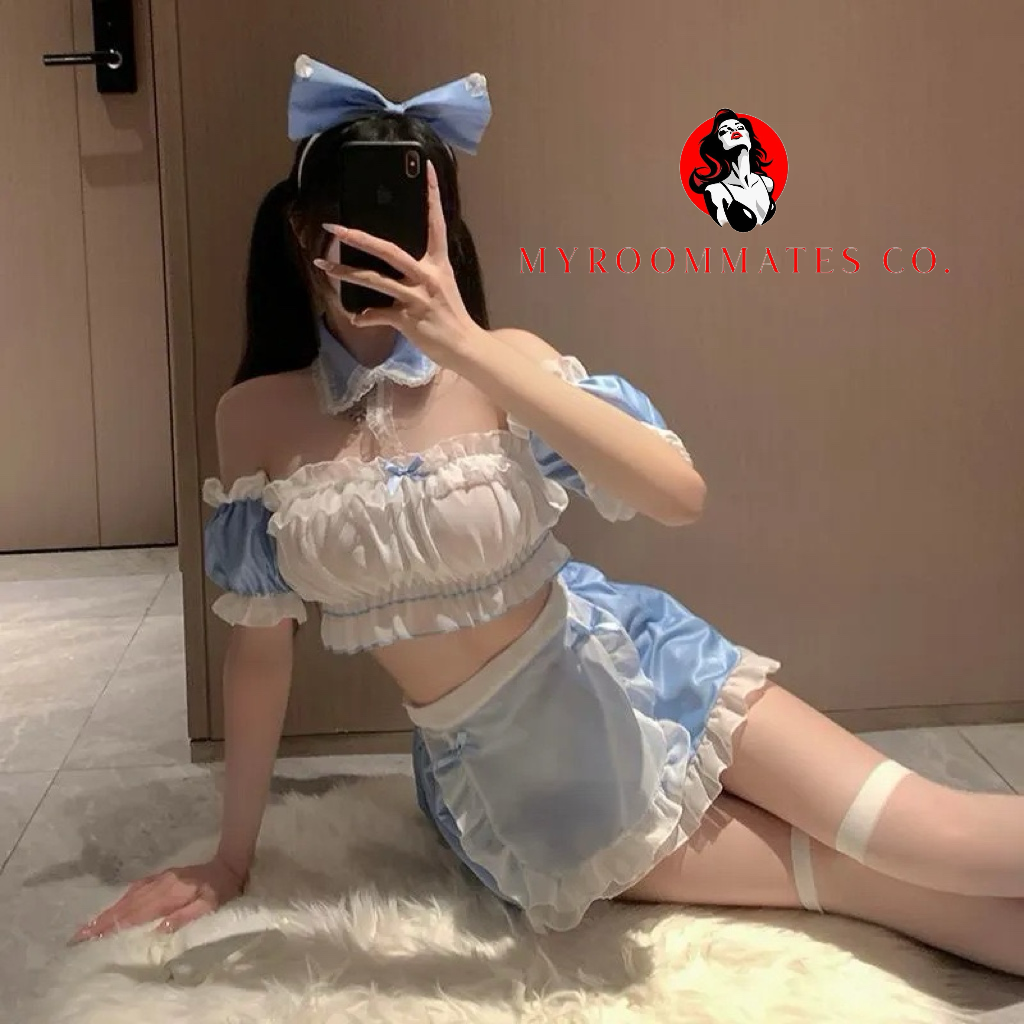 🖤Pure Vibe Erotic Maid Set with White Thigh-High Stockings🖤
