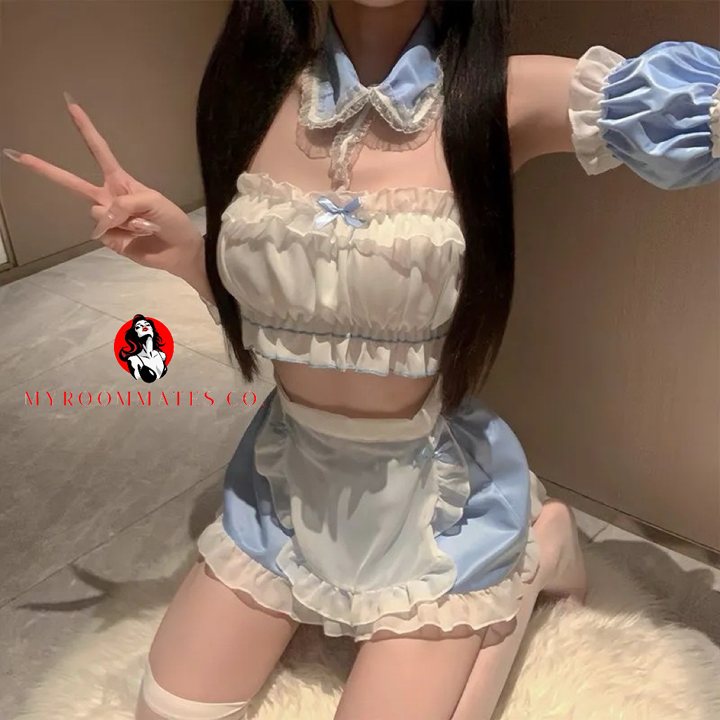 🖤Pure Vibe Erotic Maid Set with White Thigh-High Stockings🖤