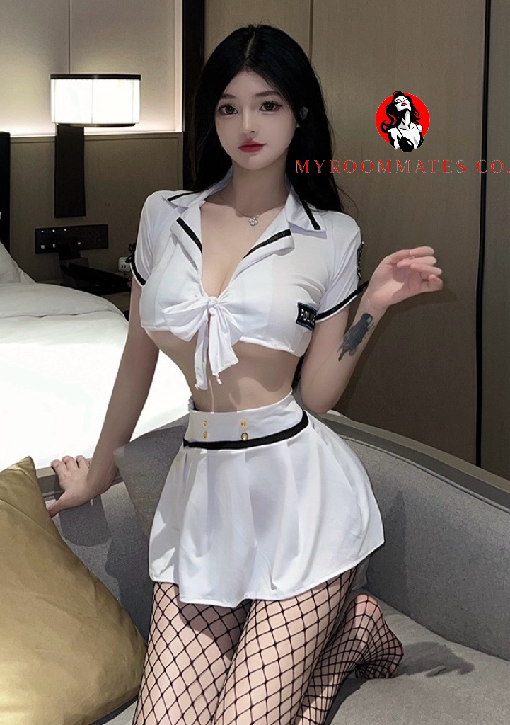 👮♀️Hot Cop Role-Play Costume with Fishnet Stockings 🔥