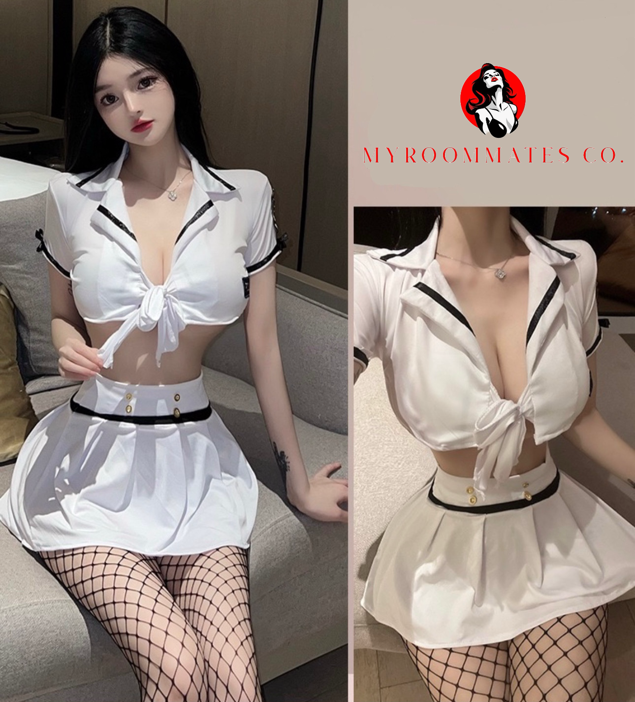 👮♀️Hot Cop Role-Play Costume with Fishnet Stockings 🔥