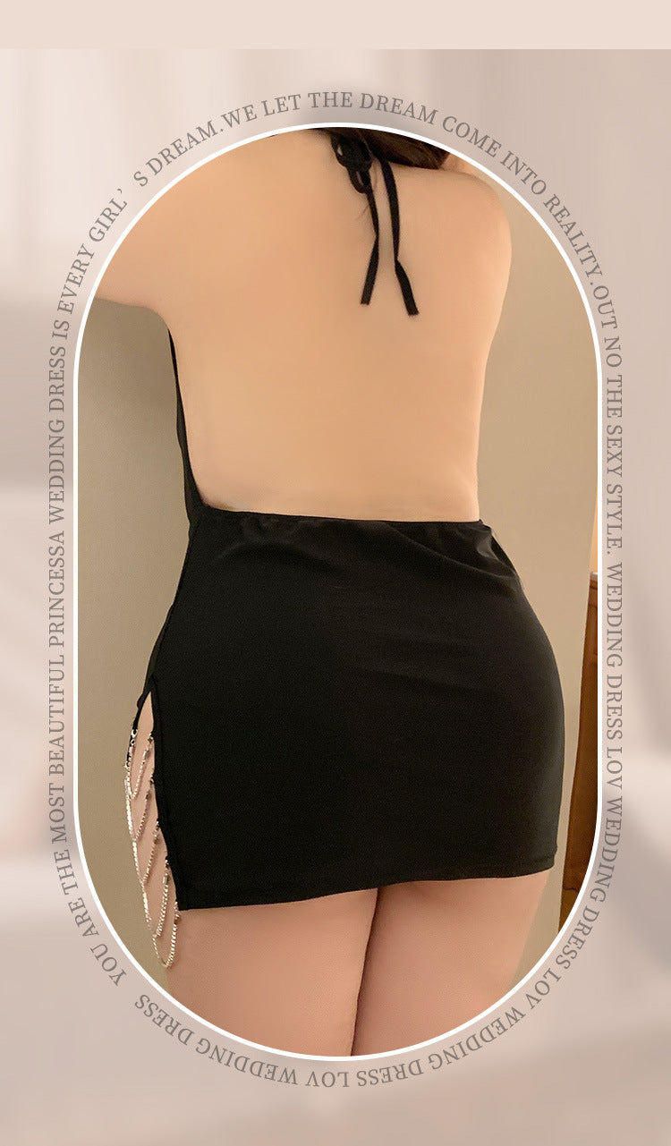 💋Sexy Silk Slip Set – Draped Plunge Neck + Backless Design + High-Leg Slit💋
