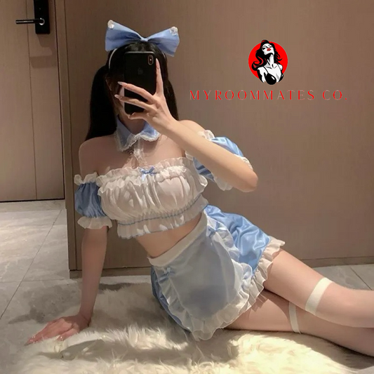 🖤Pure Vibe Erotic Maid Set with White Thigh-High Stockings🖤