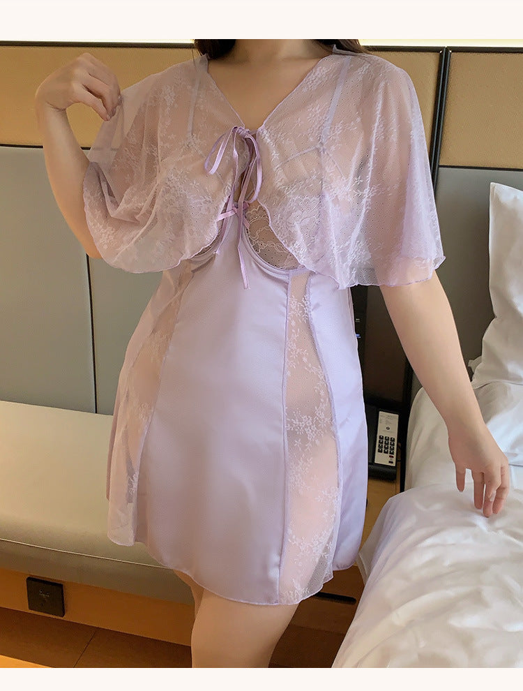 情趣內衣鋼圈脫胸睡衣套裝 Provocative Underwire Cut-Out Lingerie Set: Robe + Slip Dress & Panty