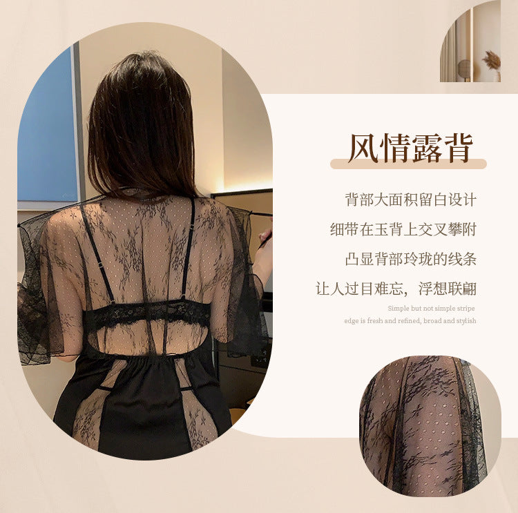 情趣內衣鋼圈脫胸睡衣套裝 Provocative Underwire Cut-Out Lingerie Set: Robe + Slip Dress & Panty